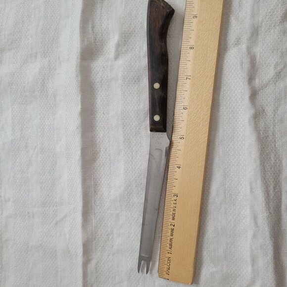 Vintage Ekco Flint Stainless Steel Two-Pronged Carving Fork Knife With Wooden Ha - Picture 5 of 5